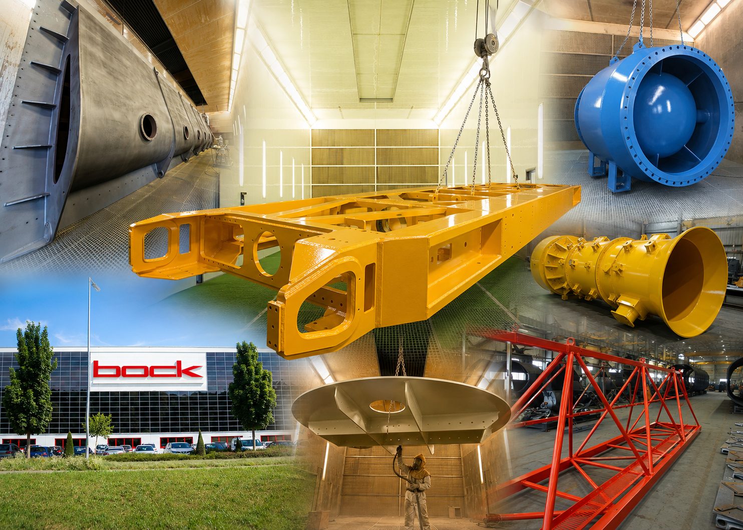 Sandstrahlen Sa 2,5 und Industrielackierung EN ISO 12944 in 25 m Großraumkabine für Schwerteile bis 50 t – Bock Maschinenbau Lorch